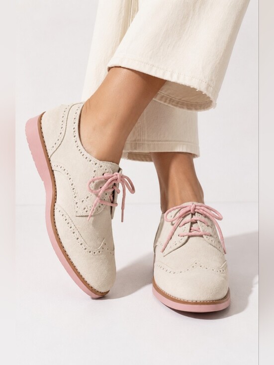 Cole Haan Shoes - Cole Haan LunarGrand Ivory Suede Wingtip Oxfords Blush Sole Women's 7B